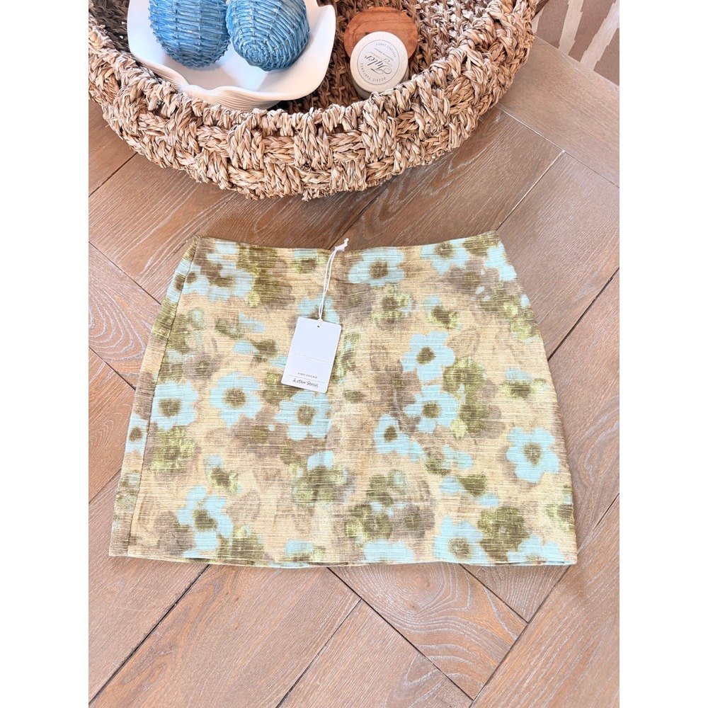 & Other Stories Floral Jacquard Mini Skirt‎ Womens Green Blue Size 6